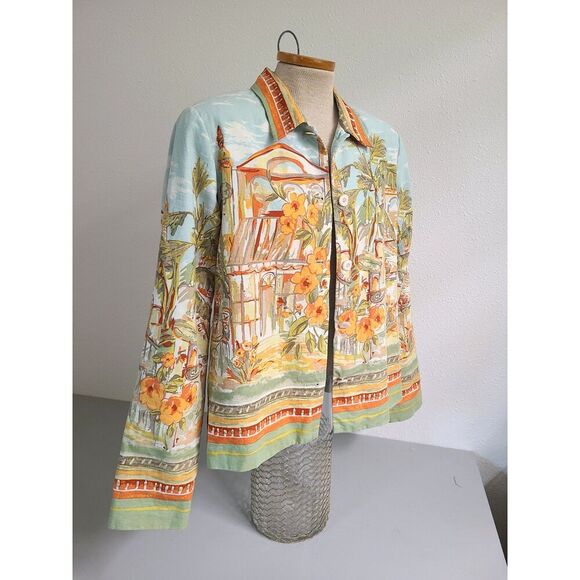 Coldwater Creek Linen Blend Art to Wear Artsy Blazer Jacket MEDIUM Tomato Girl M - Picture 9 of 9
